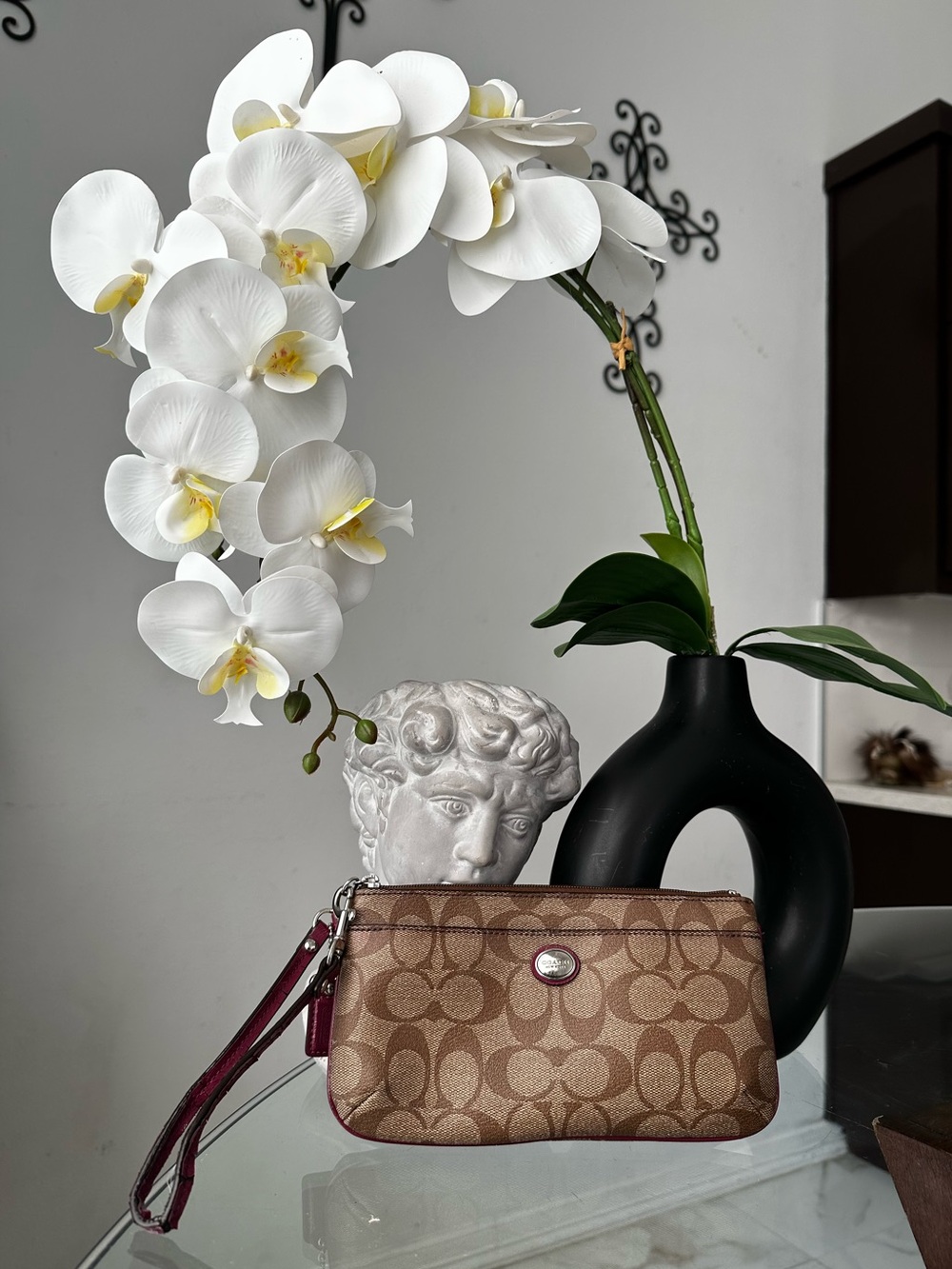 Coach Brown/burgundy wristlet